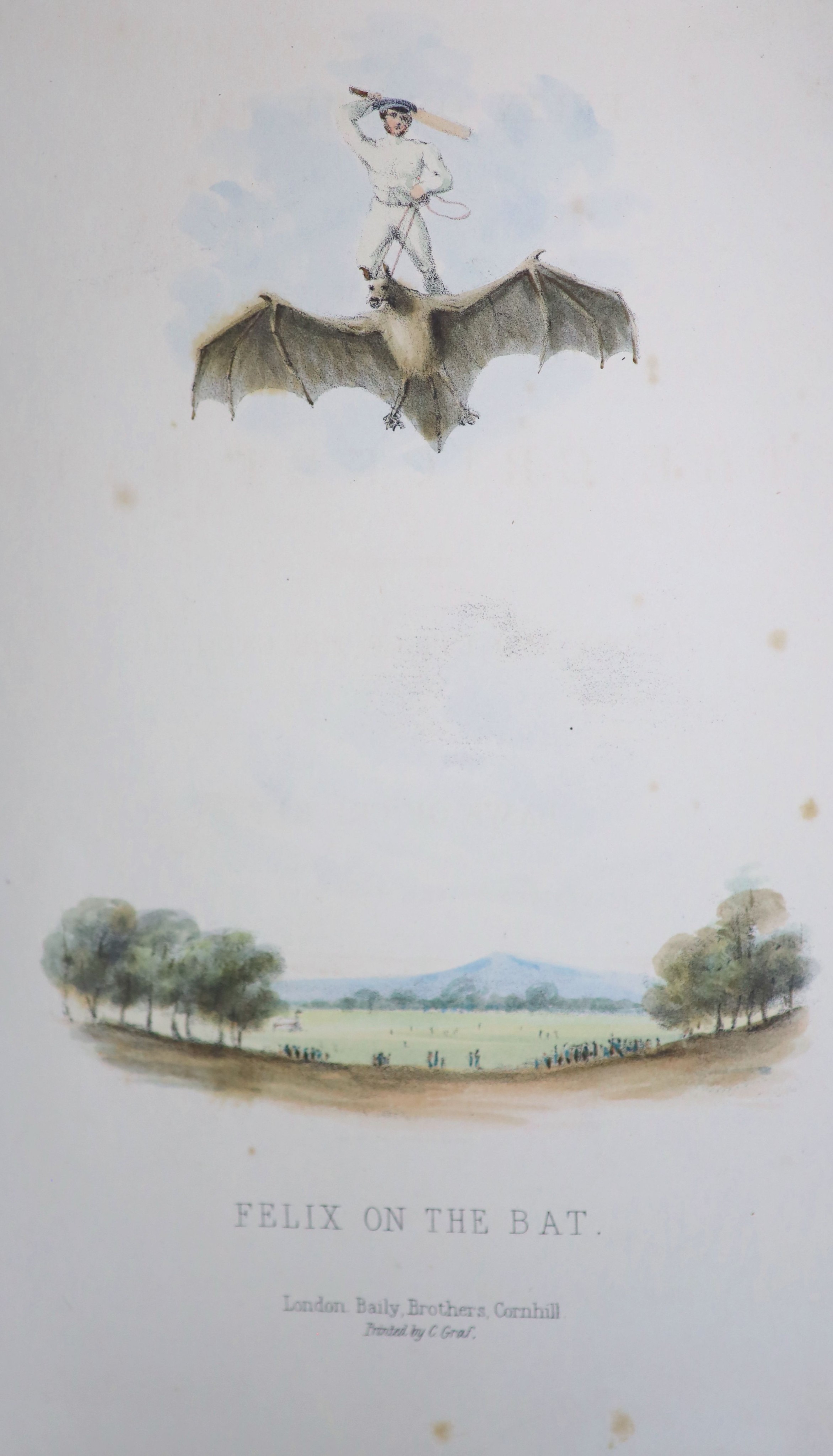 Wanostrocht, Nicholas- Felix on the Bat, 4to, original cloth, with hand-coloured litho frontis, 6 coloured plates and 3 plain plates, bookplate of Hugh Cecil Earl of Lonsdale, Baily Brothers, London, 1845